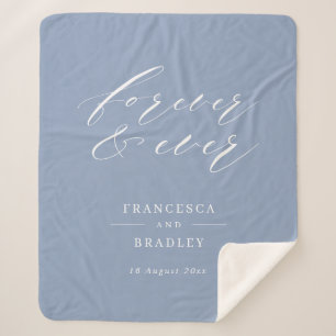 Forever & Ever Dusty Blue Calligraphy Wedding Gift Sherpa Blanket