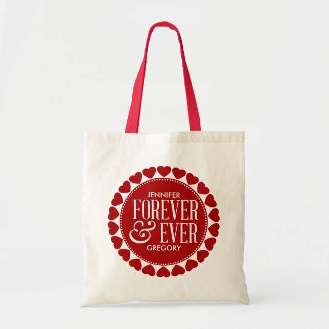 Forever & Ever With Cute Red Hearts Circle Tote Bag (Front)
