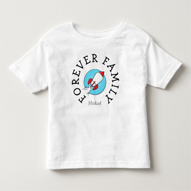 Forever Family kids Retro Rocketship Adoption Gift Toddler T-Shirt (Front)