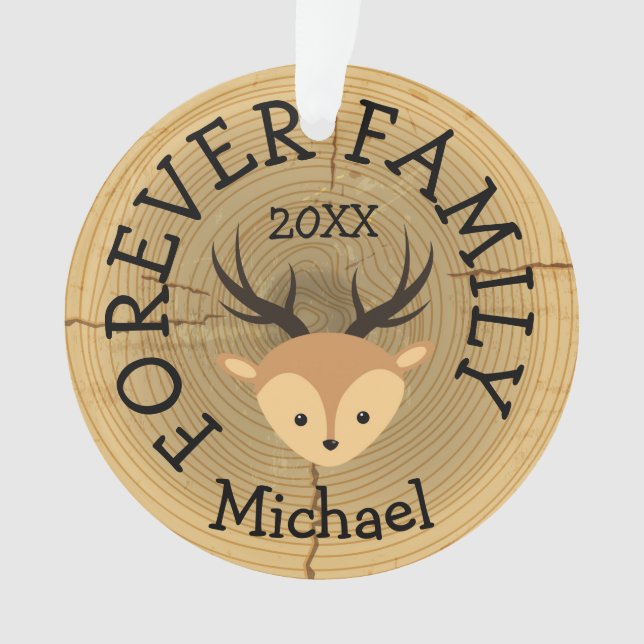 Forever Family Woodland Deer Adoption Gift Ornament (Front)