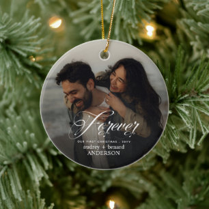 Forever First Christmas Double Sided Couple Photo Ceramic Tree Decoration