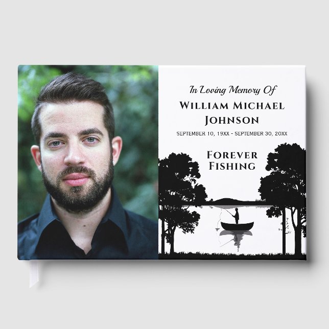 Forever Fishing Custom Photo Memorial Funeral Guest Book (Front)