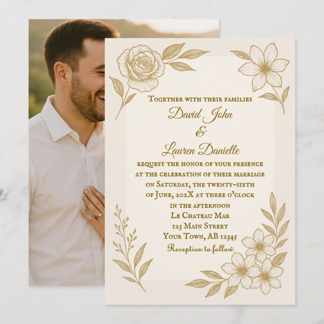 Forever Floral Photo Wedding Invitation (Front/Back)