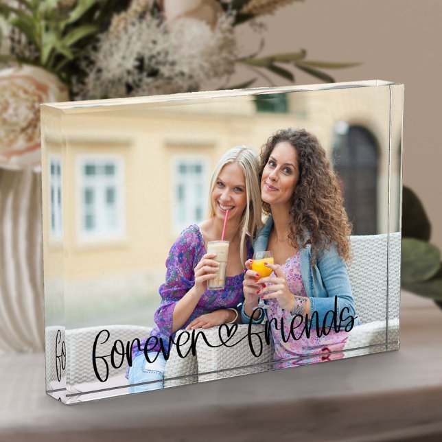 Forever Friends Cute Love Heart Typography Custom Photo Block (Creator Uploaded)