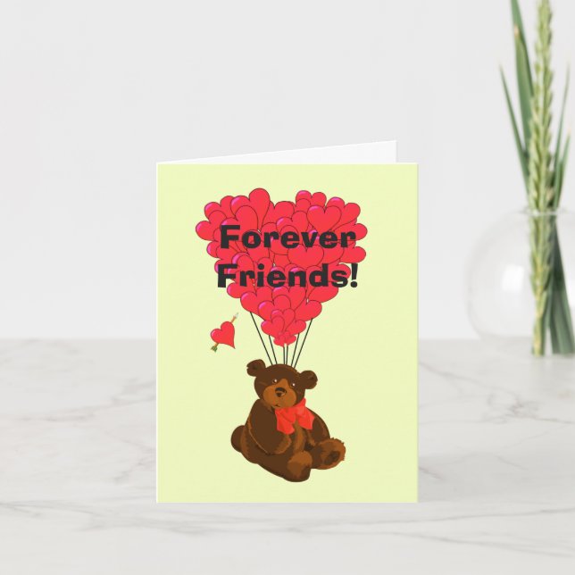 Forever friends funny cute teddy bear and heart card (Front)
