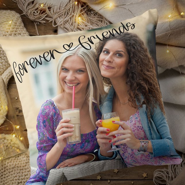 Forever Friends Love Heart Typography Square Photo Cushion (Creator Uploaded)