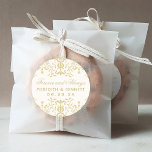Forever Gold Vintage Glamour Wedding Monogram Classic Round Sticker<br><div class="desc">Elegant ivory vintage inspired "Forever and Always" wedding favour stickers that feature an ornate art deco style decorative border design with a metallic champagne gold shimmer appearance. Personalise the round stickers with custom bride and groom name and wedding date monogram text.</div>