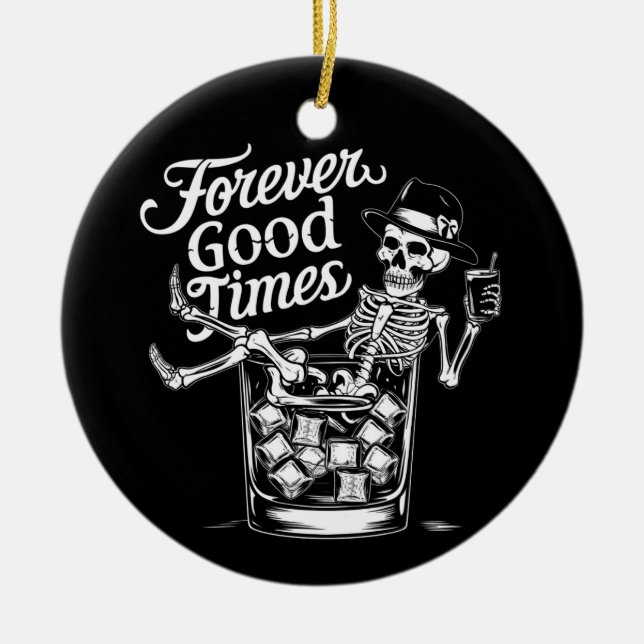 Forever Good Time Funny Halloween Skull Ceramic Tree Decoration (Front)