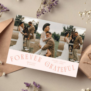 Forever Grateful Peach Wedding Multi Photo  Thank You Card