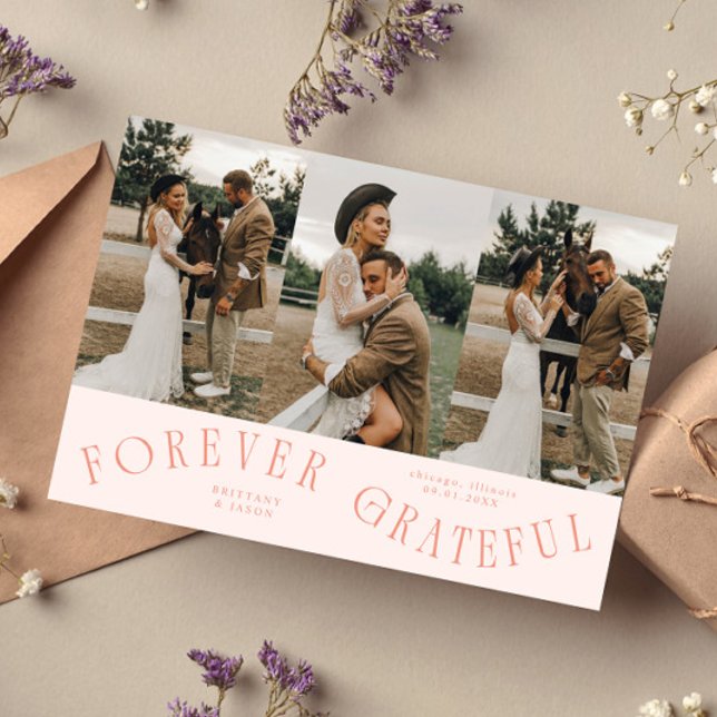 Forever Grateful Peach Wedding Multi Photo  Thank You Card (Creator Uploaded)