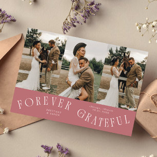 Forever Grateful Pink Wedding Multi Photo  Thank You Card