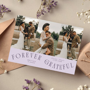 Forever Grateful Purple Wedding Multi Photo Thank You Card