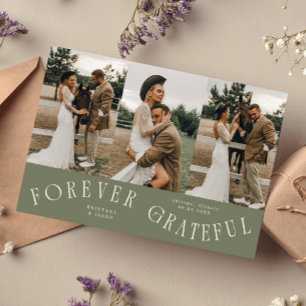 Forever Grateful Sage Green Wedding Multi Photo Thank You Card