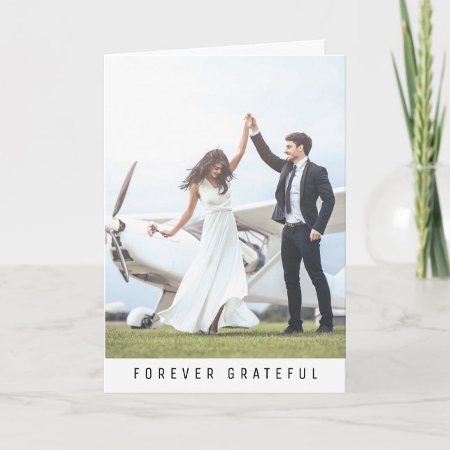 Forever Grateful Simple 2 Photo Wedding Thank you Card (Front)