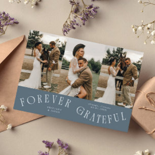 Forever Grateful Slate Blue Wedding Multi Photo Thank You Card