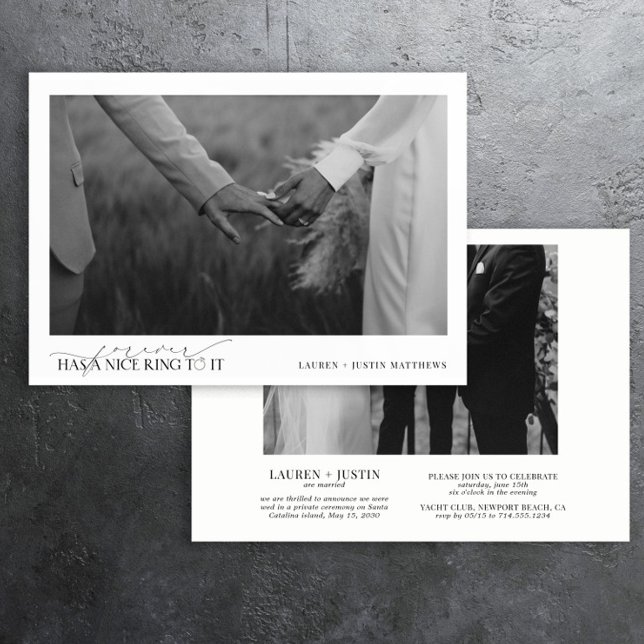 Forever Has a Nice Ring Elegant 2 Photo Wedding Announcement (Creator Uploaded)