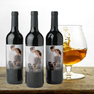 Forever has a nice ring Modern Photo Engagement Wine Label