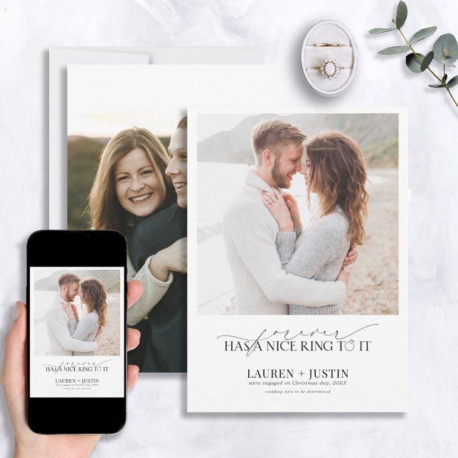 Forever Has a Nice Ring Quote 2 Photo Engagement Invitation (Creator Uploaded)