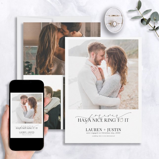  Forever Has a Nice Ring Quote 4 Photo Engagement Invitation (Creator Uploaded)