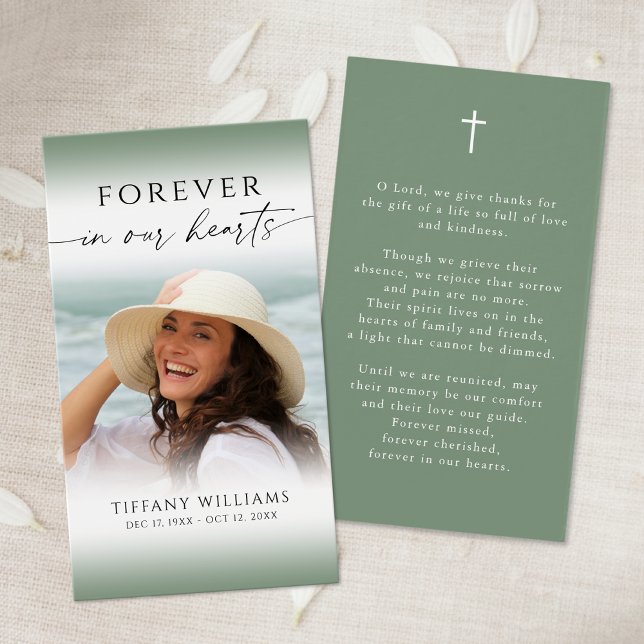 Forever Hearts Cross Photo Funeral Prayer Card (Creator Uploaded)