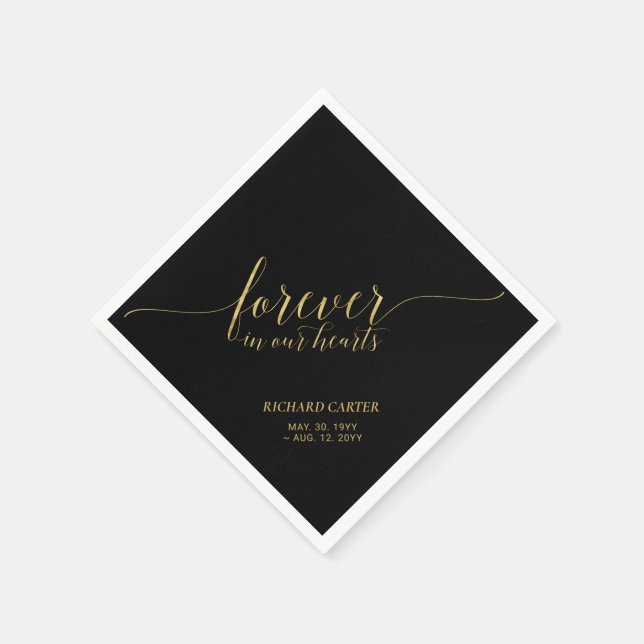 Forever Hearts | Elegant Gold Script Memorial Napk Napkin (Corner)