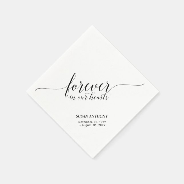 Forever Hearts | Elegant Script Memorial Funeral Napkin (Corner)