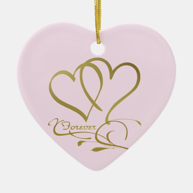 Forever Hearts Gold editable background colours Ceramic Tree Decoration (Front)