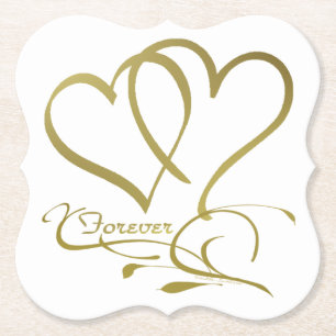Forever Hearts Gold on White Paper Coaster