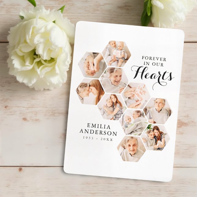 Forever Hearts Memorial Modern 10 Photos Card (Creator Uploaded)
