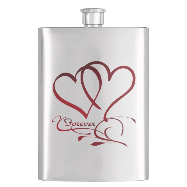 Forever Hearts Red on White Hip Flask (Front)
