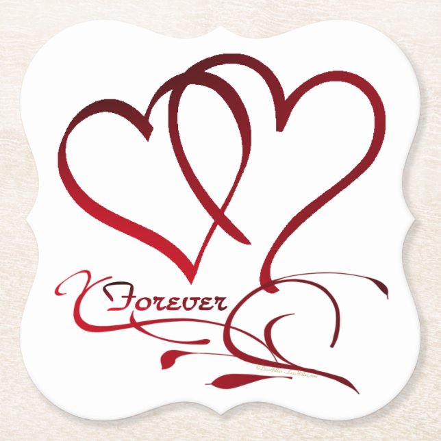 Forever Hearts Red on White Paper Coaster (Front)