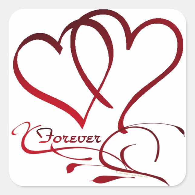 Forever Hearts Red on White Square Sticker (Front)