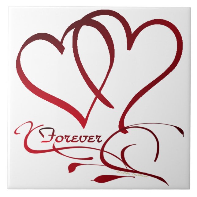 Forever Hearts Red on White Tile (Front)