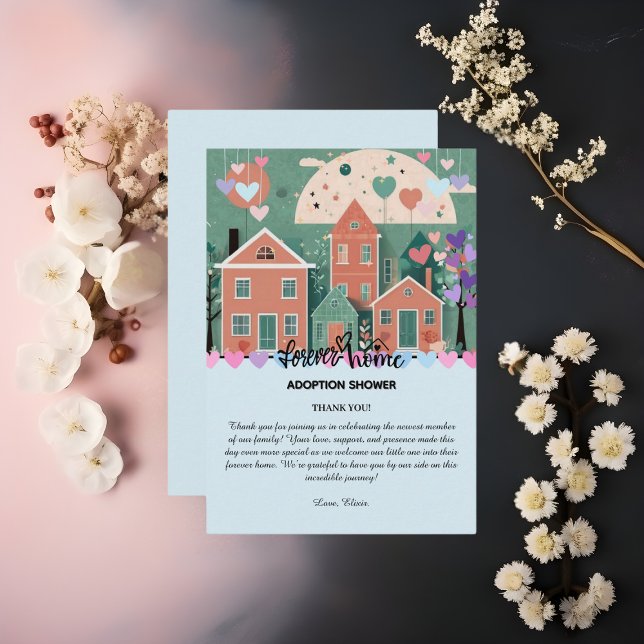 Forever Home Pastel Hearts Adoption Foster Shower Thank You Card (Creator Uploaded)