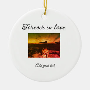 Forever in love add couple photo wedding engaged a ceramic tree decoration