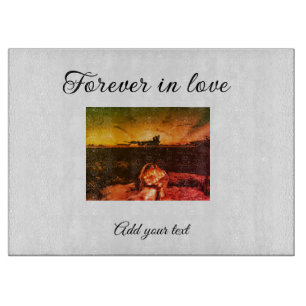 Forever in love add couple photo wedding engaged a cutting board