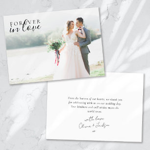 Forever in Love Calligraphy Wedding Photo Thank You Card