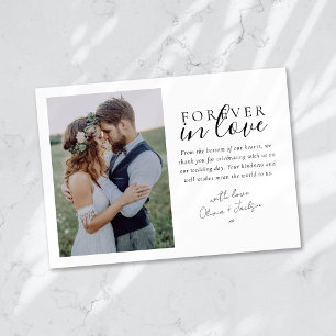 Forever in Love Calligraphy Wedding Photo Thank You Card