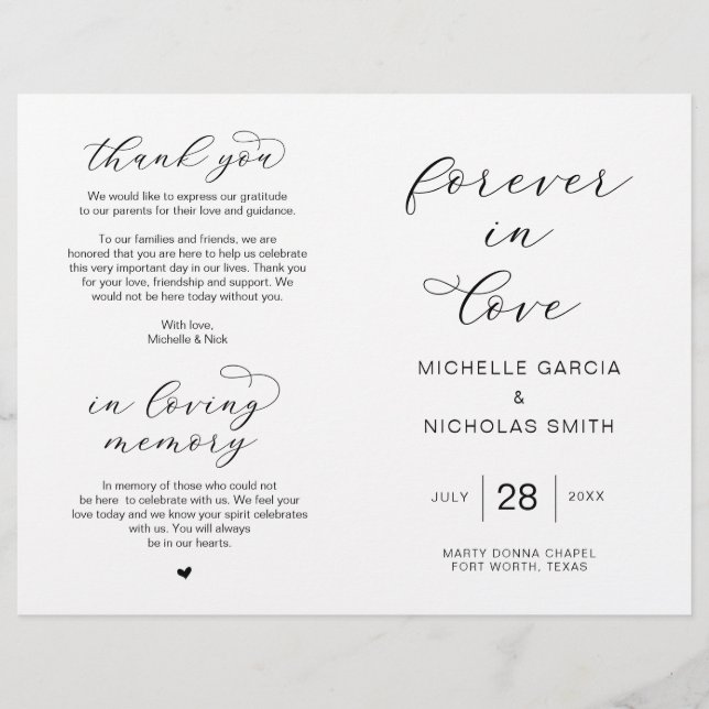 Forever In Love, Foldable Wedding Programs (Front)