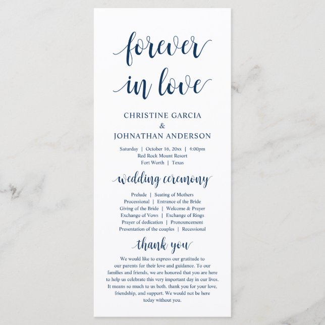 Forever in love, Modern Wedding Ceremony, Navy Programme (Front)