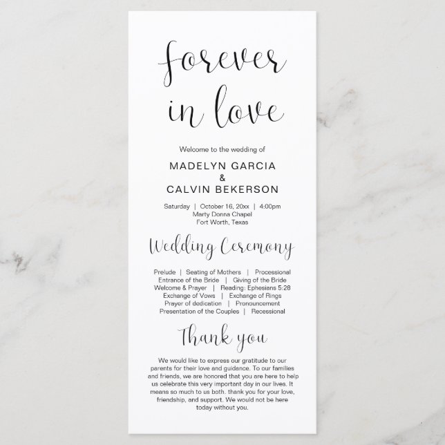 Forever in Love, Modern Wedding Ceremony Program Programme (Front)