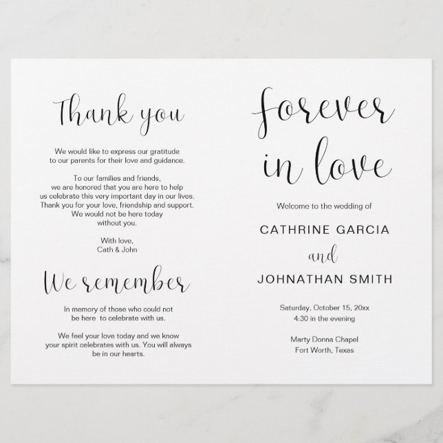 Forever in love, Modern Wedding Foldable Program (Front)