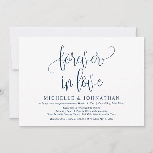 Forever in Love, Wedding Elopement Celebration Inv Invitation (Front)
