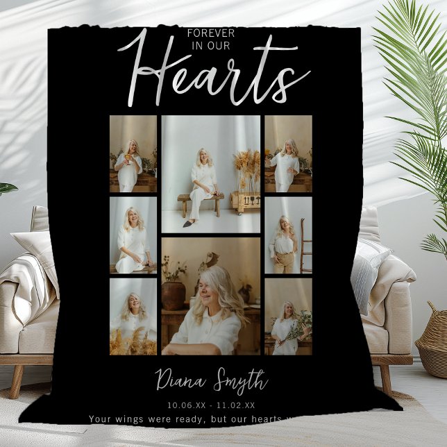 Forever In Our Hearts | 8 Photo Collage Memorial Fleece Blanket (Creator Uploaded)