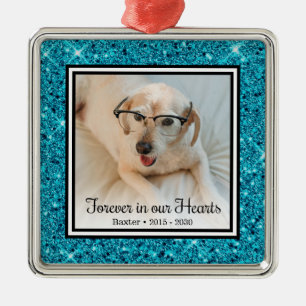 Forever In Our Hearts Aqua Glitter Dog Memorial Metal Tree Decoration