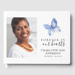 Forever in Our Hearts Blue Butterfly Funeral Guest Book