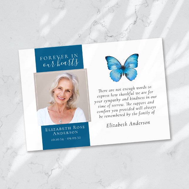 Forever in Our Hearts Butterfly Photo Sympathy Thank You Card (Creator Uploaded)