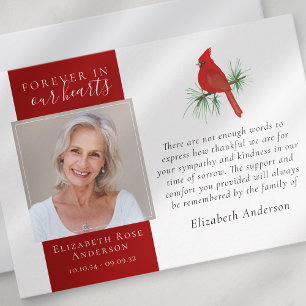 Forever in Our Hearts Cardinal Photo Sympathy Thank You Card