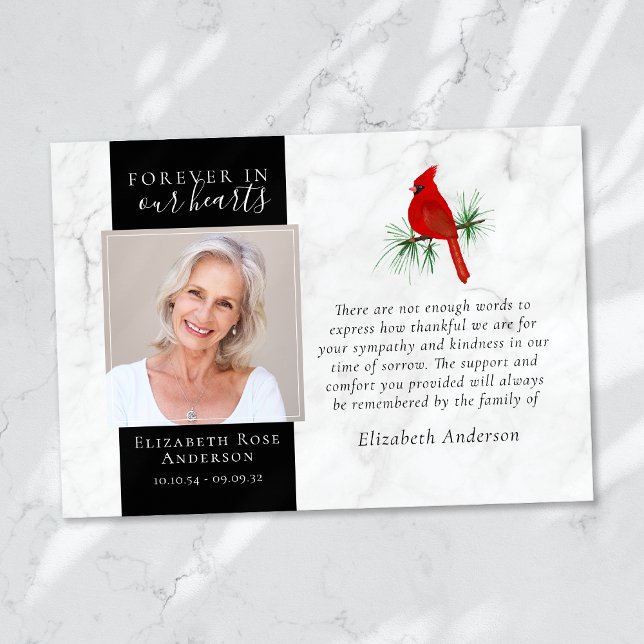 Forever in Our Hearts Cardinal Photo Sympathy Thank You Card (Creator Uploaded)
