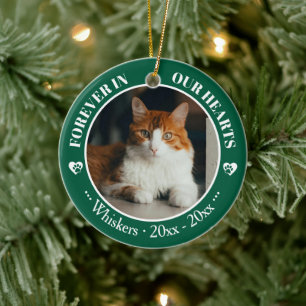 Forever in Our Hearts Cat Photo and Name Memorial Ceramic Tree Decoration
